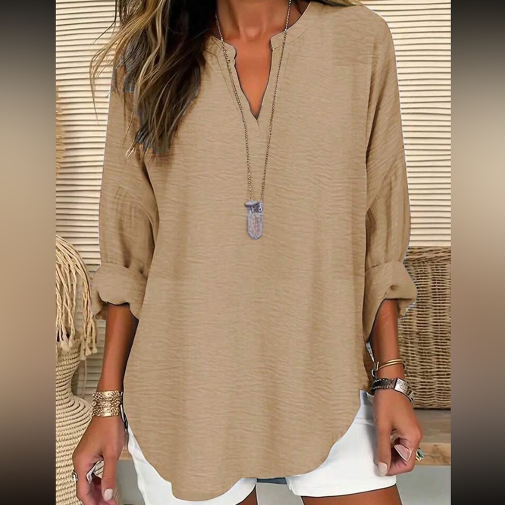 Plus size notched neck blouse